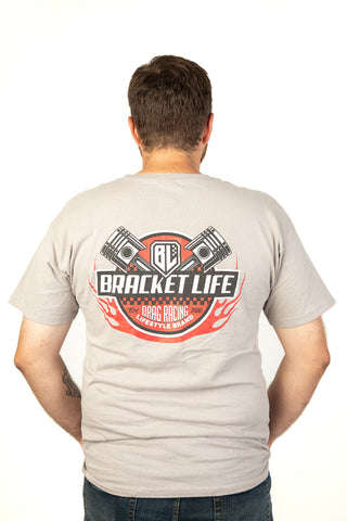 BracketLife Brand piston design on grey shirt