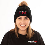 bracketlife logo embroidered on black knit ladies toque