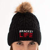 bracketlife logo embroidered on black knit ladies toque