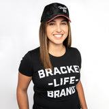 BracketLife written in cursive on a black camo hat